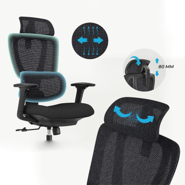 krzeslo ergonomiczne czarny essenza siatka podlokietniki regulowane 3d podwojne podparcie ledzwiowe zaglowek 8