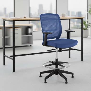 taboret ergonomiczny biurowy niebieski taboret siatka podlokietniki regulowane 1d 2