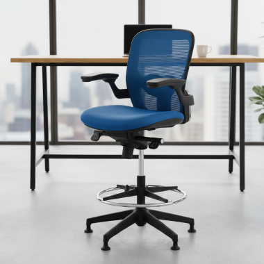 taboret ergonomiczny biurowy niebieski taboret biurowy siatka stale podlokietniki 2