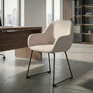krzeslo dla gosci bezowy struktura plozy tkanina tapicerowane podlokietniki 2