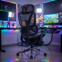 Ergonomiczne krzesło biurowe klasy premium Glide Ultra z podparciem lędźwiowym 4D i podnóżkiem