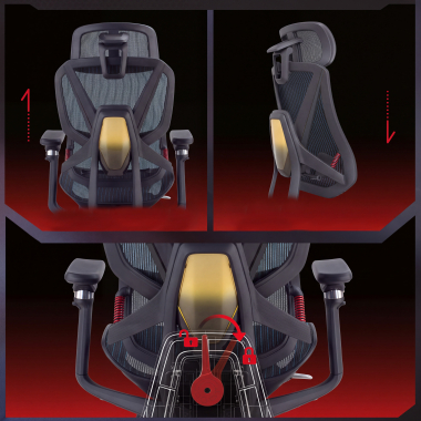 krzeslo ergonomiczne czarny glide ultra siatka podlokietniki regulowane 5d podparcie ledzwiowe zaglowek wysuwany podnozek 7
