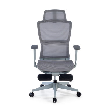 krzeslo ergonomiczne szary z podnozkiem siatka podlokietniki regulowane 3d podwojne podparcie ledzwiowe zaglowek wysuwany podnozek 3