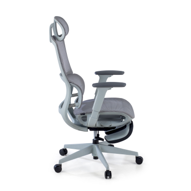 krzeslo ergonomiczne szary z podnozkiem siatka podlokietniki regulowane 3d podwojne podparcie ledzwiowe zaglowek wysuwany podnozek 4