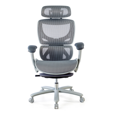 krzeslo ergonomiczne bialy szary biala struktura siatka podlokietniki regulowane 3d zaglowek wysuwany podnozek 3