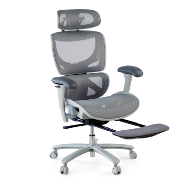 krzeslo ergonomiczne bialy szary biala struktura siatka podlokietniki regulowane 3d zaglowek wysuwany podnozek 6