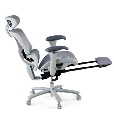 krzeslo ergonomiczne bialy szary biala struktura siatka podlokietniki regulowane 3d zaglowek wysuwany podnozek 5